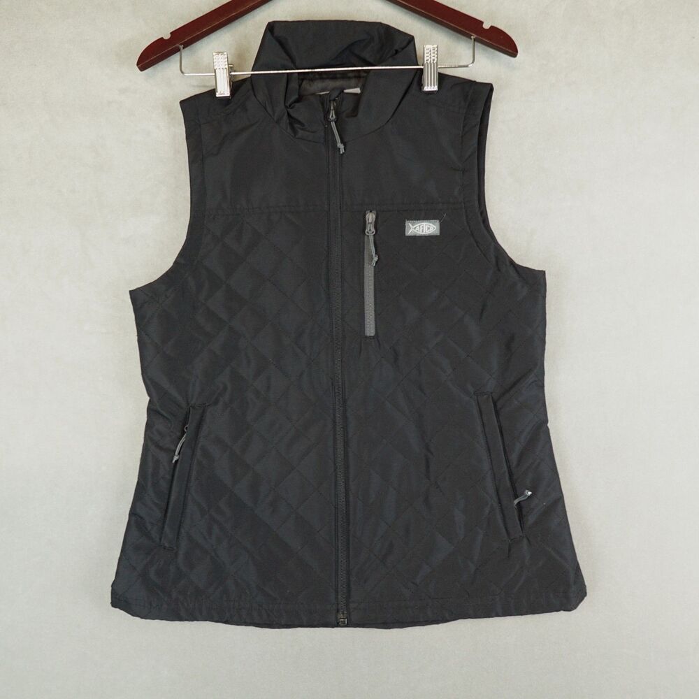 AFTCO Crosswind Vest Black Womens Size Medium Quilted Zip Pockets